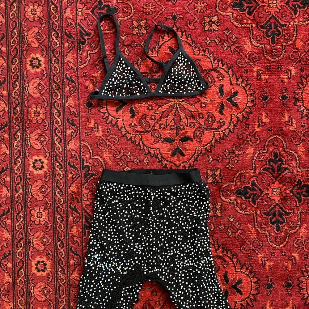 Mesh sparkly festival biker short set